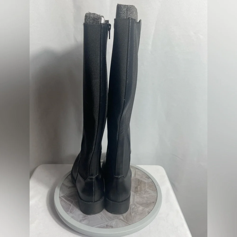 Style & Co Eloisee Tall Black Boots 8.5M Side Zip Block Heel Riding Look